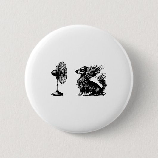 Funny Long Haired Dachshund Dog With Fan Doxie Wie Ronde Button 5,7 Cm (Voorkant)