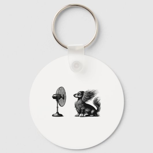 Funny Long Haired Dachshund Dog With Fan Doxie Wie Sleutelhanger (Voorkant)