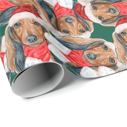 Funny Long Hazard Dachshund Kerstmis Pattern Cadeaupapier (Rol Hoek)