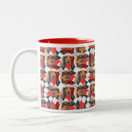 Funny Long Hazard Dachshund Kerstmis Pattern Tweekleurige Koffiemok (Links)