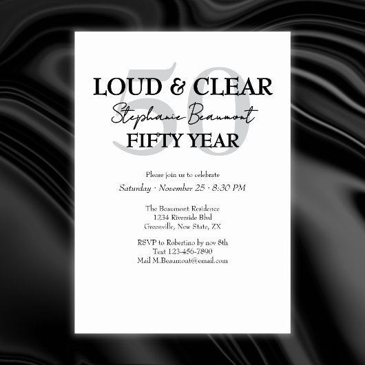 Funny Loud and Clear 50th birthday invitation Kaart