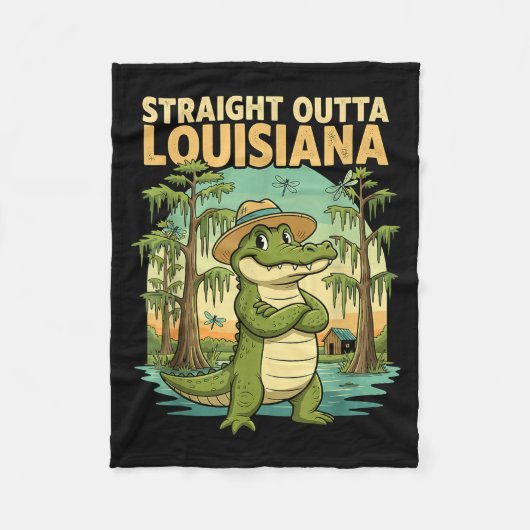 Funny Louisiana Alligator Retro Wildlife Travel Ba Fleece Deken (Voorkant)
