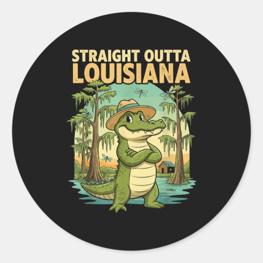 Funny Louisiana Alligator Retro Wildlife Travel Ba Ronde Sticker (Voorkant)