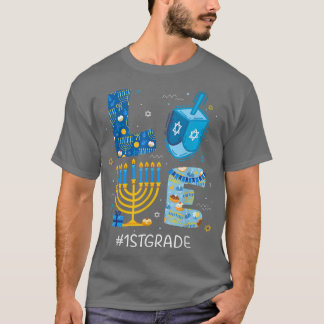 Funny LOVE 1st graad leraar Menorah Jewish Hanukk T-shirt