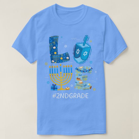 Funny LOVE 2e graad leraar Menorah Jewish Hanukk T-shirt (Design voorkant)