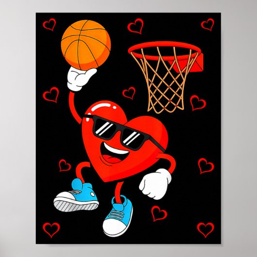 Funny Love Basketball Heart Shape Happy Valentine' Poster (Voorkant)