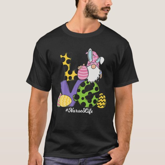 Funny LOVE Gnome Nurse Life Leopard Eggs Easter Da T-shirt (Voorkant)