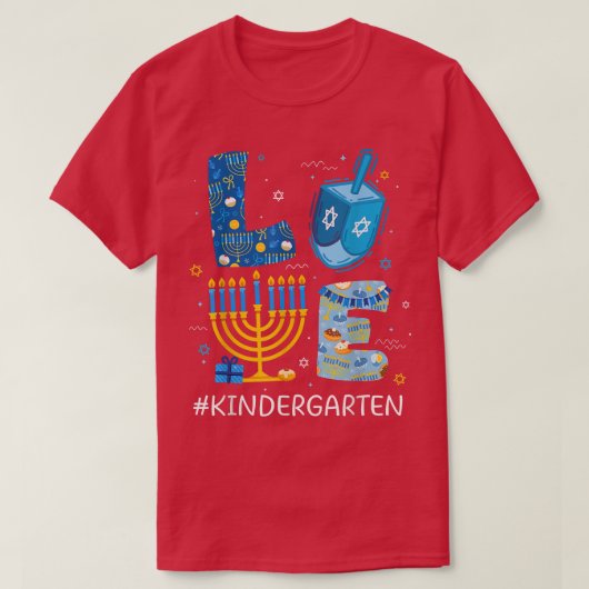 Funny LOVE Kindergarten Docer Menorah Jewish Han T-shirt (Design voorkant)