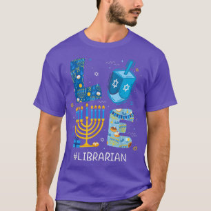 Funny LOVE Librarian Teacher Menorah Jewish Hanukk T-shirt