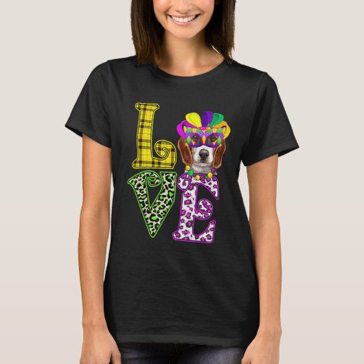 Funny Love Mardi Gras Beagle Dog Dad Dog Mama T-shirt (Voorkant)