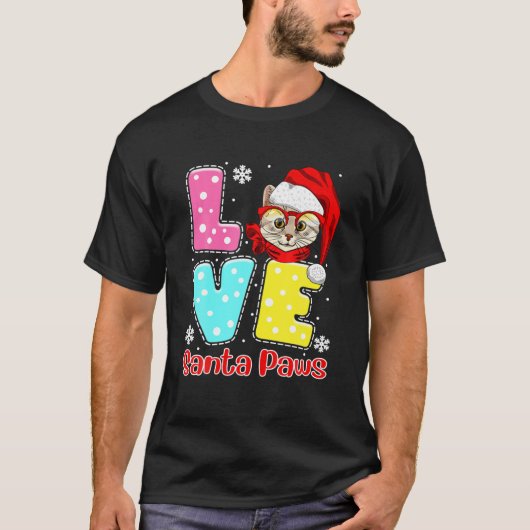 Funny LOVE Santa Paws kerstkat Pug Ugly Chris T-shirt (Voorkant)