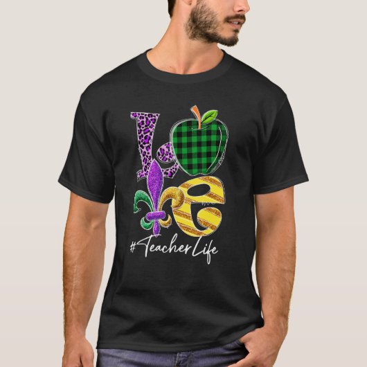 Funny Love Teacher Leopard Mardi Gras Carnival Par T-shirt (Voorkant)