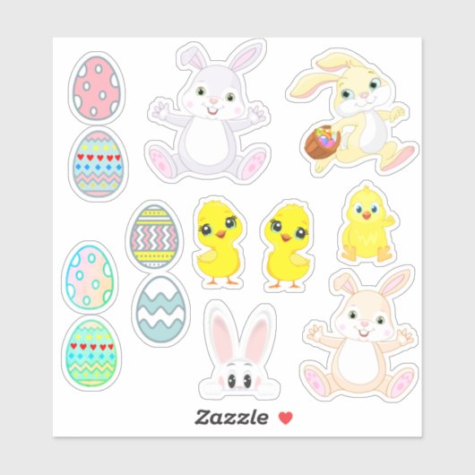 Funny Lucky Bunnies, Chicks & Easter Eggs Sticker (Vel)