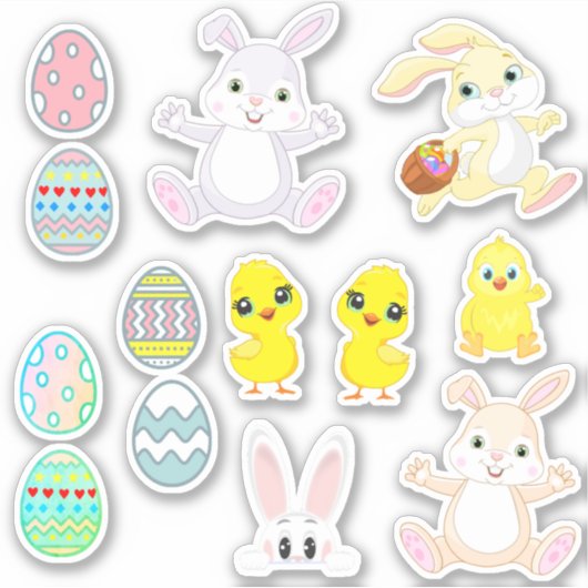 Funny Lucky Bunnies, Chicks & Easter Eggs Sticker (Voorkant)