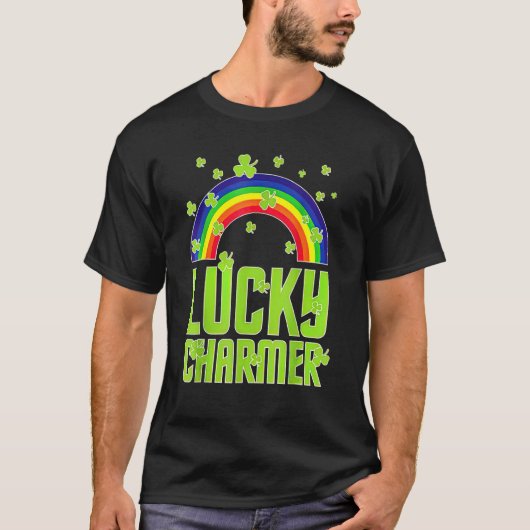 funny Lucky Charmer shamrock charm St patricks day T-shirt (Voorkant)