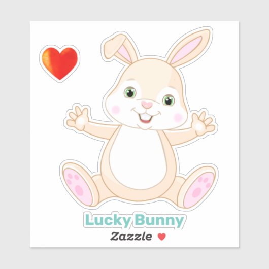 Funny Lucky Easter Bunny en Heart Sticker (Vel)