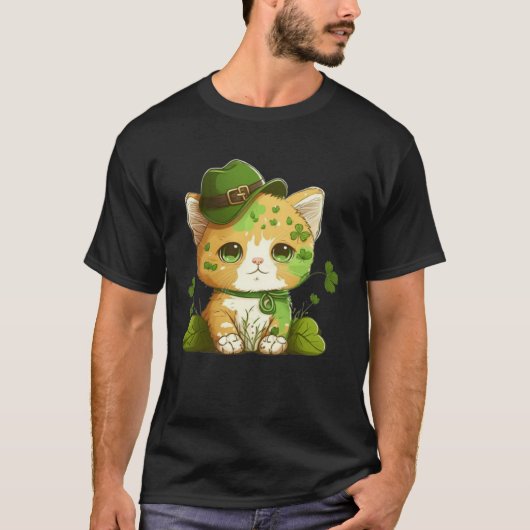 Funny Lucky Green Proud Irish St Patricks Day Cat  T-shirt (Voorkant)