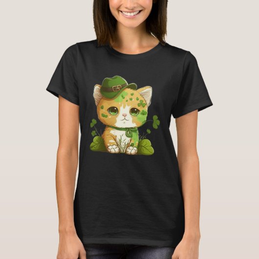 Funny Lucky Green Proud Irish St Patricks Day Cat  T-shirt (Voorkant)