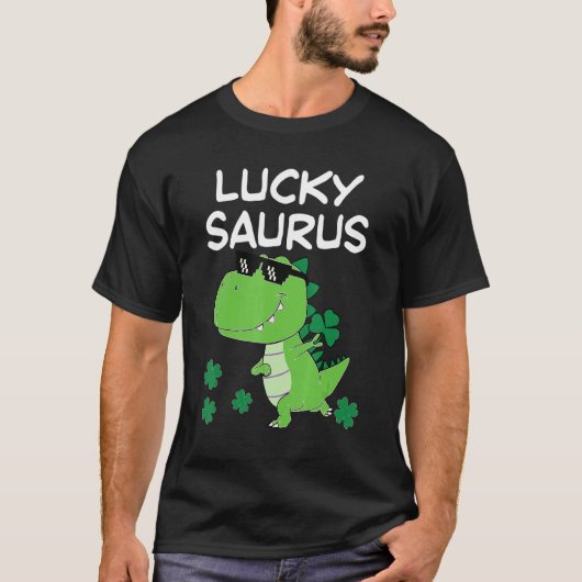 Funny Lucky Saurus Dinosaur Irish Shamrock St Patr T-shirt (Voorkant)