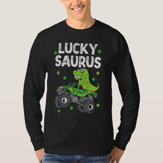 Funny Lucky Saurus T Rex Monster Truck Patricks Da T-shirt (Voorkant)