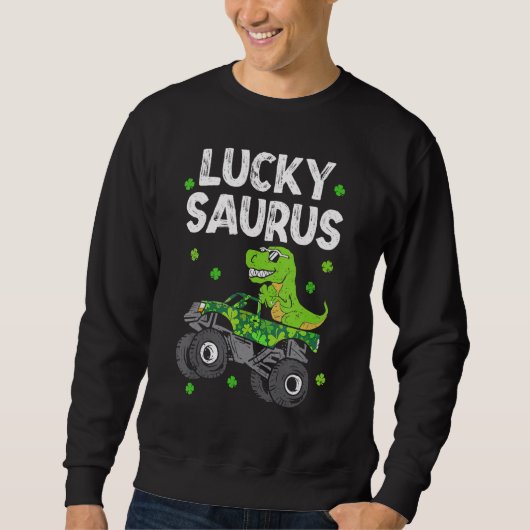 Funny Lucky Saurus T Rex Monster Truck Patricks Da Trui (Voorkant)