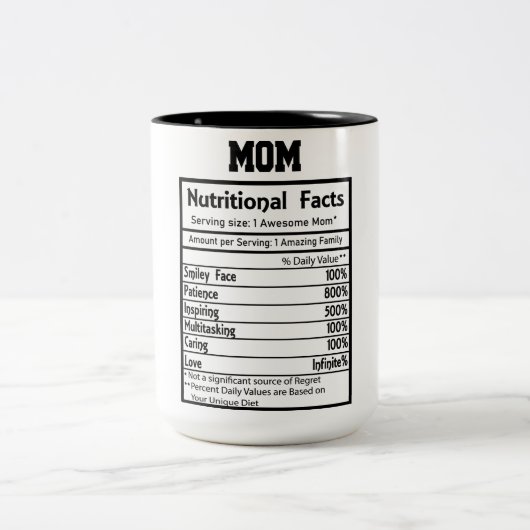 Funny Ma Nutrition Facts Tweekleurige Koffiemok (Center)