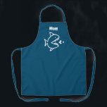 Funny Ma Shark Navy Blue Cooking Schort<br><div class="desc">Voeg wat humor toe aan je bakken met deze grappige mam die blauw-blauw-witte kookpron heeft. Het is ontworpen met moederhaai die op kleinere vissen jaagt, gecentreerd op de voorkant van het donkerblauwe platform. Gepersonaliseerd met "mam" in witte wittekst.</div>