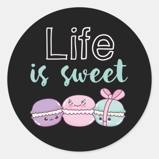 Funny Macaroon Puns Life is Sweet Ronde Sticker (Voorkant)