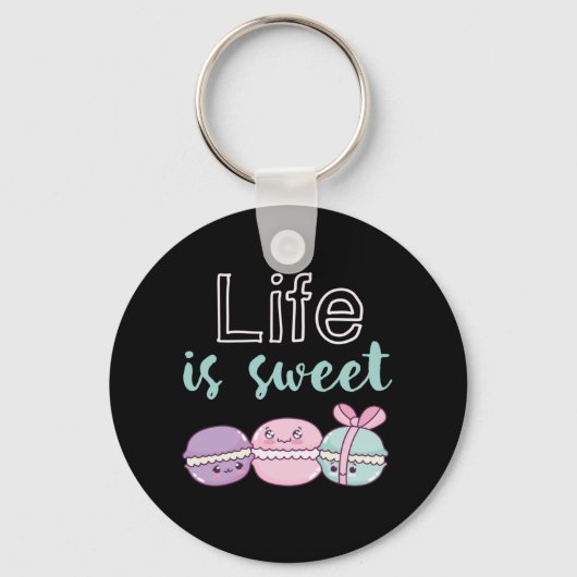 Funny Macaroon Puns Life is Sweet Sleutelhanger (Voorkant)