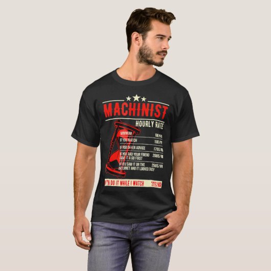 Funny Machinist Hourly Rate T-shirt (Voorkant volledig)