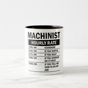 Funny Machinist Hourly Rate Tweekleurige Koffiemok