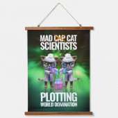 Funny Mad Cat Scientists die de wereldheerschappij Hangend Wandkleed (Voorkant)