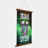 Funny Mad Cat Scientists die de wereldheerschappij Hangend Wandkleed (Gebogen)