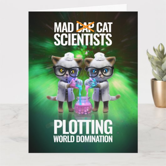 Funny Mad Cat Scientists die de wereldheerschappij Kaart (Kleine Plant)