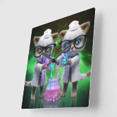 Funny Mad Cat Scientists die de wereldheerschappij Vierkante Klok (Hoek)