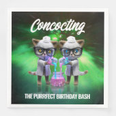 Funny Mad Cat Scientists Purrfect Birthday Servet (Voorkant)