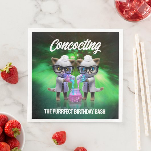 Funny Mad Cat Scientists Purrfect Birthday Servet (Insitu)