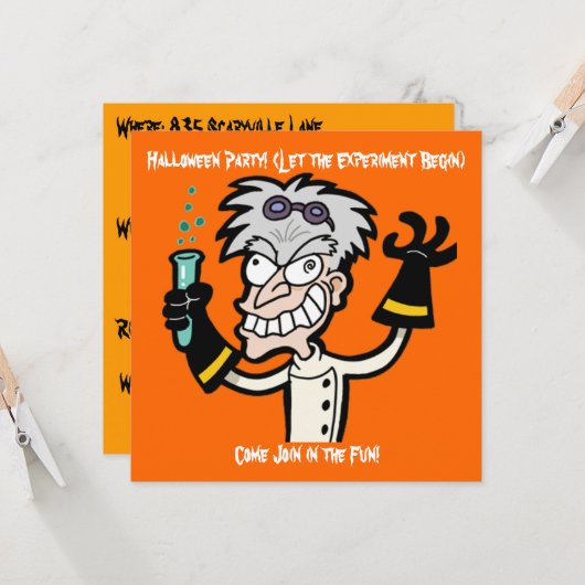 Funny Mad Genius Halloween Party Kaart (Voorkant / Achterkant in situ)