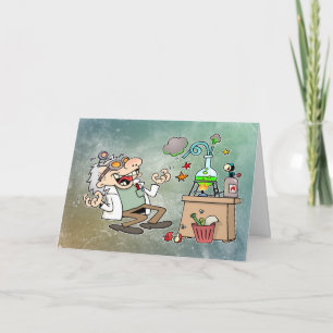 Funny Mad Scientist Cartoon Card Kaart