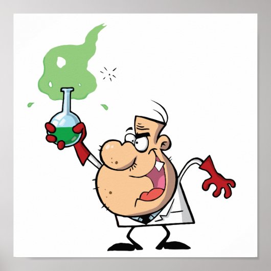 Funny Mad Scientist Holding Green Potion Poster (Voorkant)