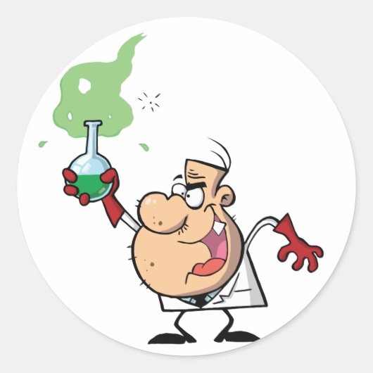 Funny Mad Scientist Holding Green Potion Ronde Sticker (Voorkant)