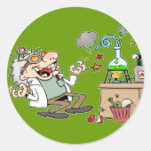 Funny Mad Scientist Ronde Sticker (Voorkant)