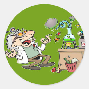 Funny Mad Scientist Ronde Sticker