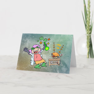 Funny Mad Scientist Woman Cartoon Card Kaart