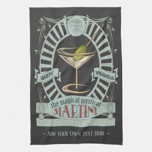Funny Magical Martini Cocktail Personalized Kitche Theedoek (Verticaal)
