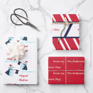 Funny Magicia Snowmen Santa Hat Pattern Kerstmis Inpakpapier Vel