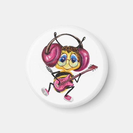 Funny Magnet met Guitar Player Bee (Voorkant)