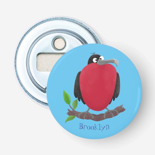 Funny magnificous frigate bird cartoon button flesopener (Voorkant)