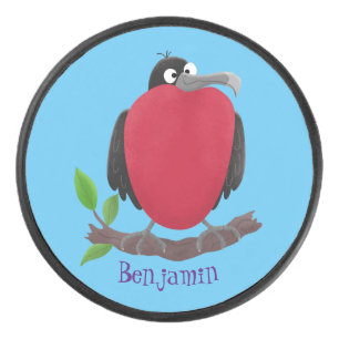 Funny magnificous frigate bird cartoon hockey puck