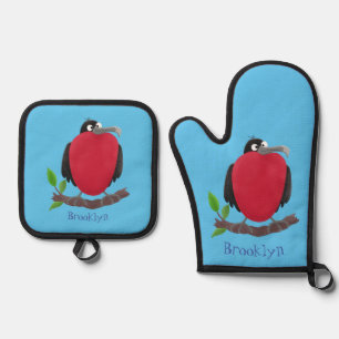 Funny magnificous frigate bird cartoon ovenwant & pannenlap set
